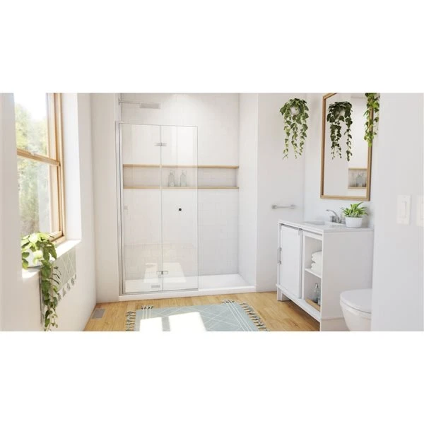 DreamLine Aqua-Q Fold 33-1/2-in X 72-in Frameless Bi-Fold Shower Door - Brushed Nickel