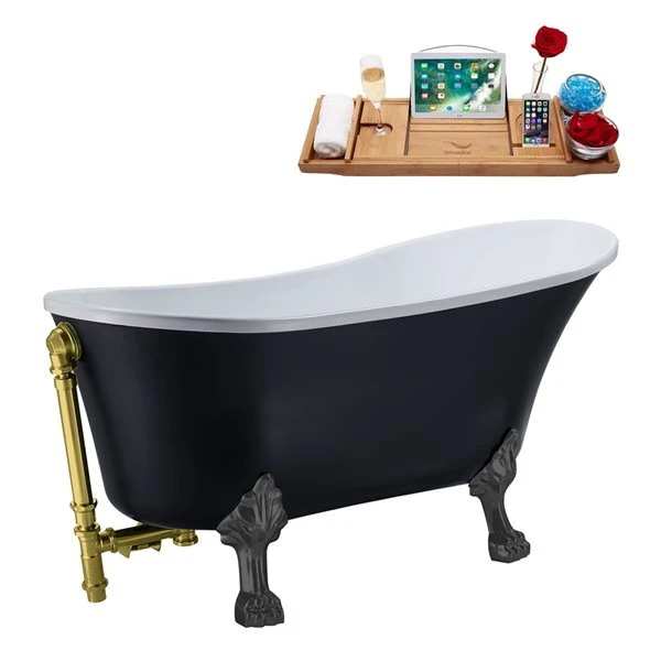 Streamline 28.3-in W X 63-in L Black Acrylic Clawfoot Bathtub - External Drain And Tub Tray Included - Image 3