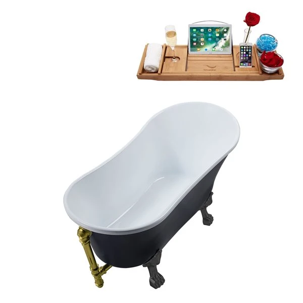 Streamline 28.3-in W X 63-in L Black Acrylic Clawfoot Bathtub - External Drain And Tub Tray Included - Image 5