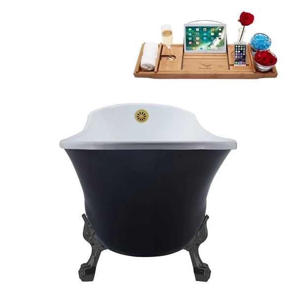 Streamline 28.3-in W X 63-in L Black Acrylic Clawfoot Bathtub - External Drain And Tub Tray Included - Image 2