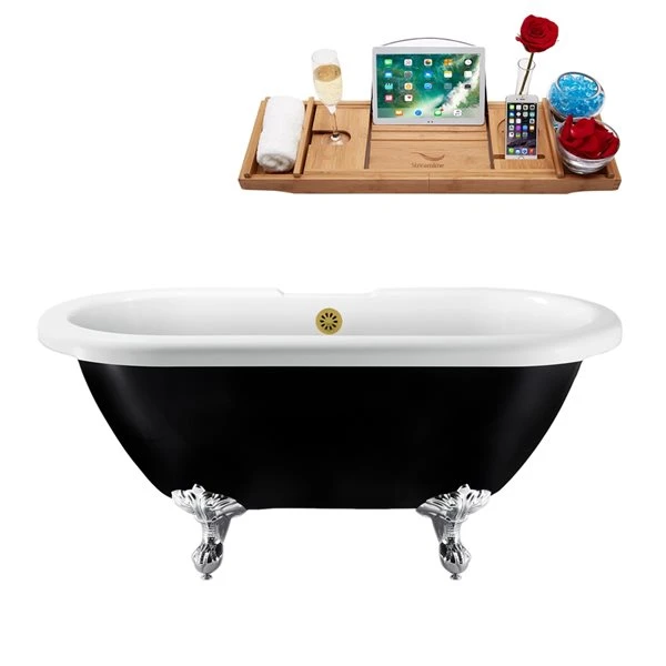 Streamline 59.1-in L X 28.3-in W Black Acrylic Oval External Drain Clawfoot Bathtub With Tub Tray Included - Image 3