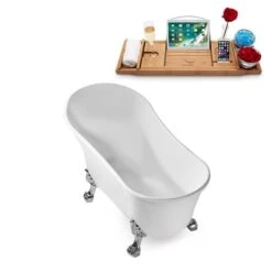 Streamline 28.3-in W X 63-in L White Acrylic Oval Clawfoot Bathtub With Tub Tray And Internal Drain
