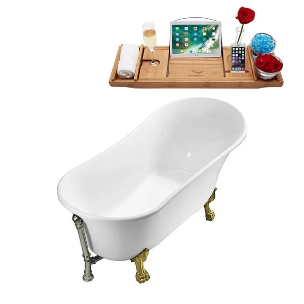Streamline 31.5-in W X 66.9-in L White Acrylic Clawfoot Bathtub With External Drain And Tub Tray - Image 4