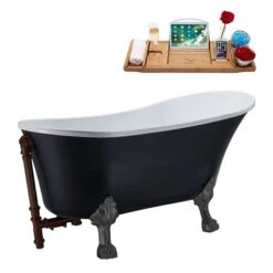 Streamline 63-in L X 28.3-in W Black Acrylic Oval Clawfoot Bathtub With Tub Tray And External Drain