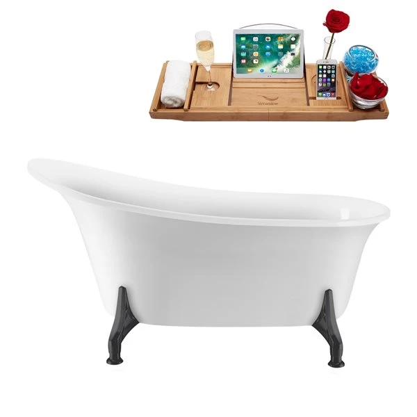 Streamline 28.3-in W X 59.1-in L White Acrylic Clawfoot Bathtub - Tub Tray And Internal Drain Included - Image 5