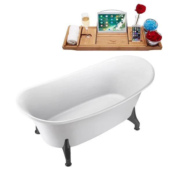 Streamline 66.9-in L X 30.7-in W White Acrylic Oval Clawfoot Bathtub With Tub Tray And Internal Drain