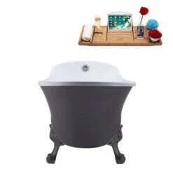 Streamline 28.3-in W X 63-in L Grey Acrylic External Drain Clawfoot Bathtub - Tub Tray Included