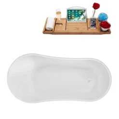 Streamline 55.1-in L X 26.8-in W White Acrylic Oval Clawfoot Bathtub - Internal Drain And Tub Tray Included