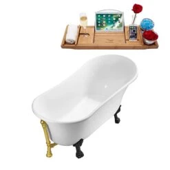 Streamline 66.9-in L X 31.5-in W White Acrylic Oval Clawfoot Bathtub With External Drain And Tub Tray Included