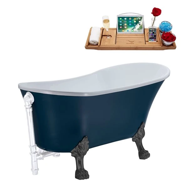 Streamline 63-in L X 28.3-in W Blue Acrylic Oval Clawfoot Bathtub With External Drain And Tub Tray Included - Image 2
