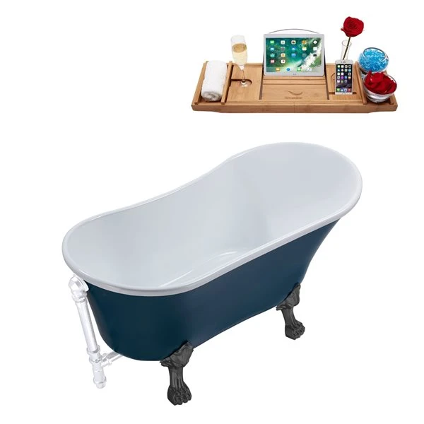 Streamline 63-in L X 28.3-in W Blue Acrylic Oval Clawfoot Bathtub With External Drain And Tub Tray Included - Image 4