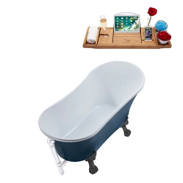 Streamline 63-in L X 28.3-in W Blue Acrylic Oval Clawfoot Bathtub With External Drain And Tub Tray Included - Image 5