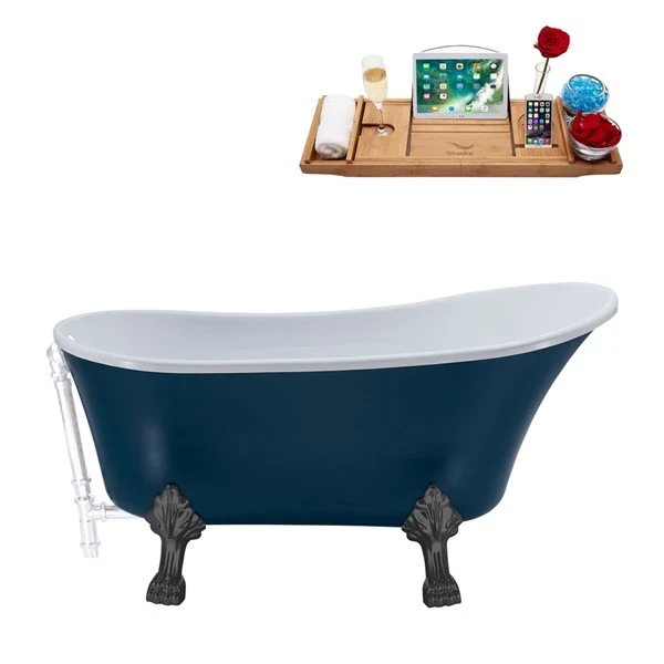 Streamline 63-in L X 28.3-in W Blue Acrylic Oval Clawfoot Bathtub With External Drain And Tub Tray Included - Image 3