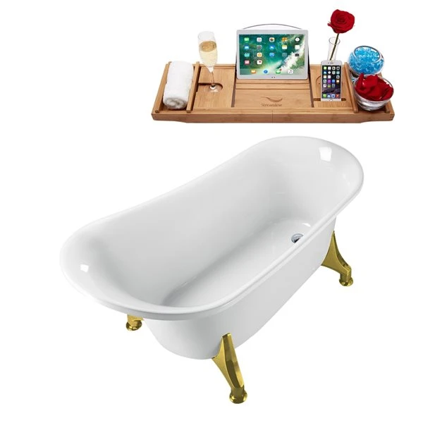 Streamline 28.3-in W X 59.1-in L White Acrylic Clawfoot Bathtub - Internal Drain And Tub Tray Included - Image 3