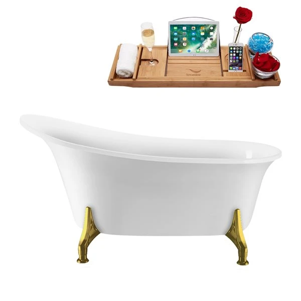 Streamline 28.3-in W X 59.1-in L White Acrylic Clawfoot Bathtub - Internal Drain And Tub Tray Included - Image 5