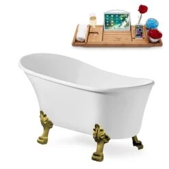 Streamline 63-in L X 28.3-in W White Acrylic Clawfoot Bathtub - Tub Tray And Internal Drain Included