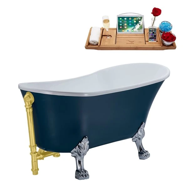 Streamline 28.3-in W X 63-in L Blue Acrylic Oval Clawfoot Bathtub With Tub Tray And External Drain Included - Image 4
