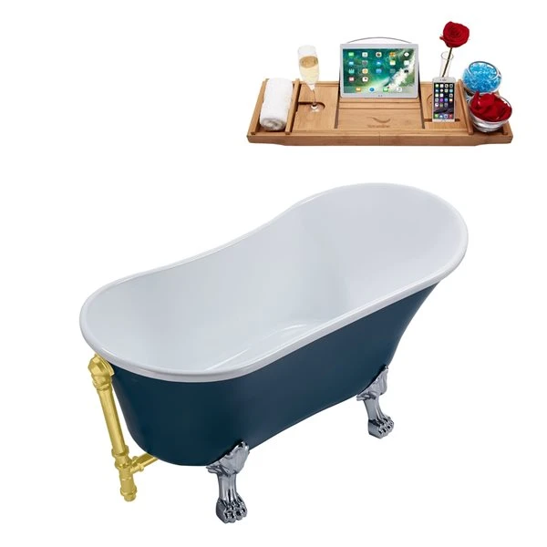 Streamline 28.3-in W X 63-in L Blue Acrylic Oval Clawfoot Bathtub With Tub Tray And External Drain Included - Image 5