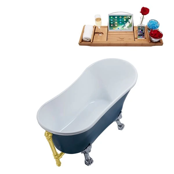 Streamline 28.3-in W X 63-in L Blue Acrylic Oval Clawfoot Bathtub With Tub Tray And External Drain Included - Image 2