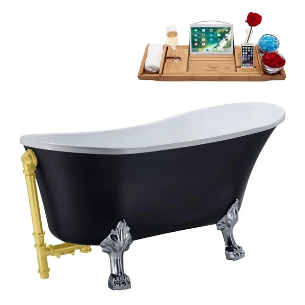 Streamline 28.3-in W X 63-in L Black Acrylic Oval Clawfoot Bathtub - Tub Tray And External Drain Included - Image 4