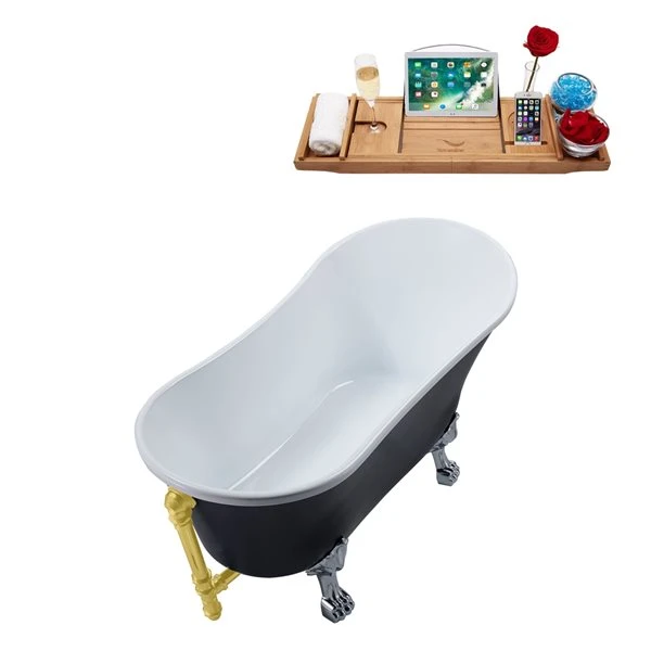 Streamline 28.3-in W X 63-in L Black Acrylic Oval Clawfoot Bathtub - Tub Tray And External Drain Included - Image 5