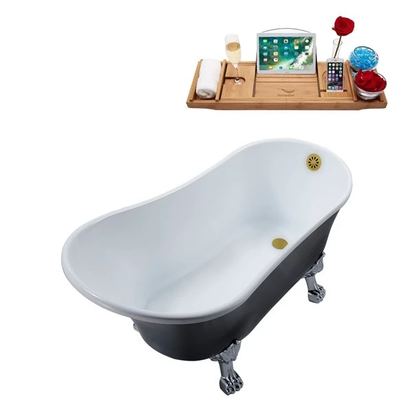 Streamline 28.3-in W X 63-in L Black Acrylic Oval Clawfoot Bathtub - Tub Tray And External Drain Included - Image 2