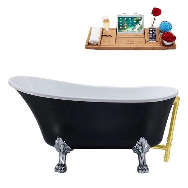 Streamline 28.3-in W X 63-in L Black Acrylic Oval Clawfoot Bathtub - Tub Tray And External Drain Included