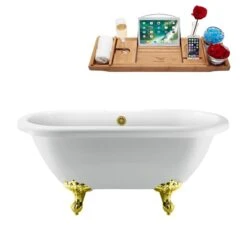 Streamline 29.1-in W X 66.9-in L White Acrylic Oval Clawfoot Bathtub With External Drain And Tub Tray