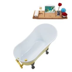 Streamline 63-in L X 28.3-in W Yellow Acrylic Oval Clawfoot Bathtub With External Drain And Tub Tray