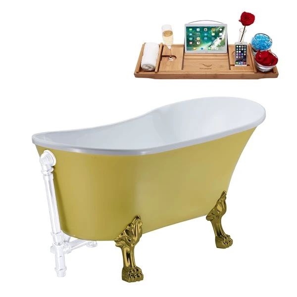 Streamline 26.8-in W X 55.1-in L Yellow Acrylic Oval Clawfoot Bathtub - External Drain And Tub Tray Included