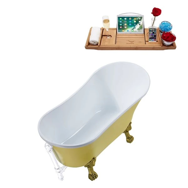 Streamline 26.8-in W X 55.1-in L Yellow Acrylic Oval Clawfoot Bathtub - External Drain And Tub Tray Included - Image 4