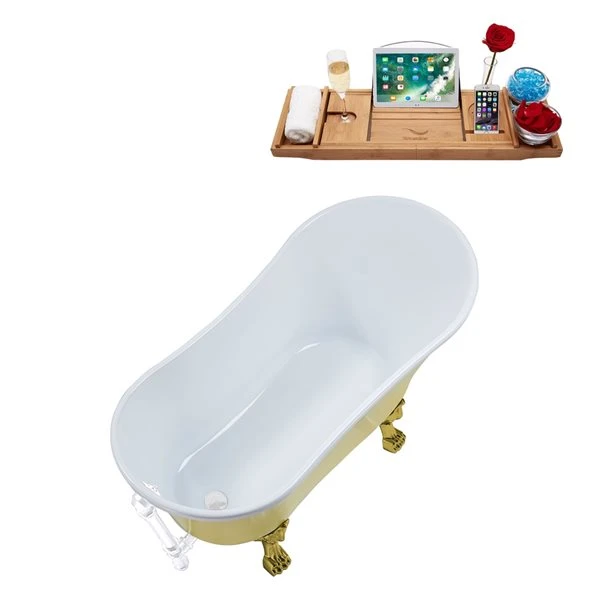 Streamline 26.8-in W X 55.1-in L Yellow Acrylic Oval Clawfoot Bathtub - External Drain And Tub Tray Included - Image 3