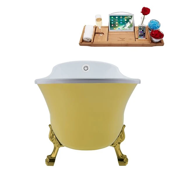 Streamline 26.8-in W X 55.1-in L Yellow Acrylic Oval Clawfoot Bathtub - External Drain And Tub Tray Included - Image 2