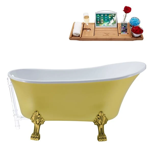 Streamline 26.8-in W X 55.1-in L Yellow Acrylic Oval Clawfoot Bathtub - External Drain And Tub Tray Included - Image 5