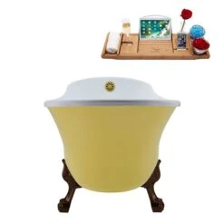 Streamline 63-in L X 28.3-in W Yellow Acrylic Oval External Drain Clawfoot Bathtub - Tub Tray Included