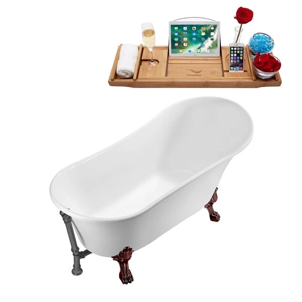 Streamline 31.5-in W X 66.9-in L White Acrylic Oval Clawfoot Bathtub With External Drain And Tub Tray Included - Image 3