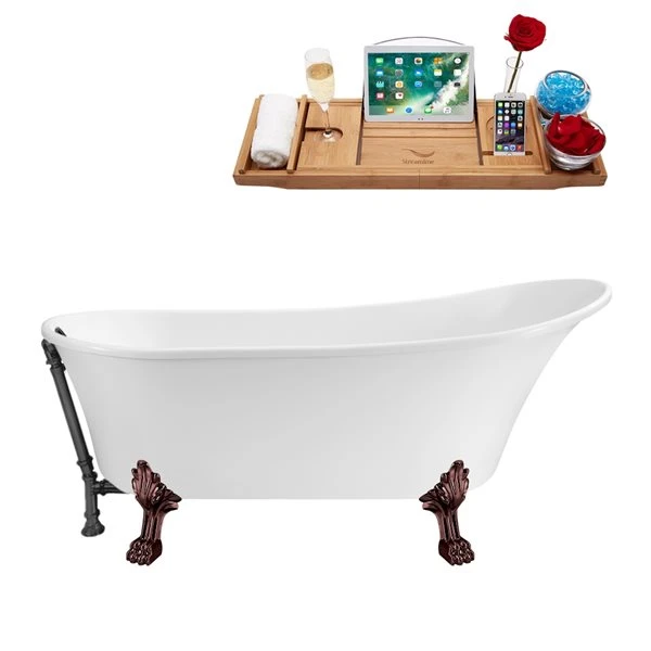 Streamline 31.5-in W X 66.9-in L White Acrylic Oval Clawfoot Bathtub With External Drain And Tub Tray Included - Image 2