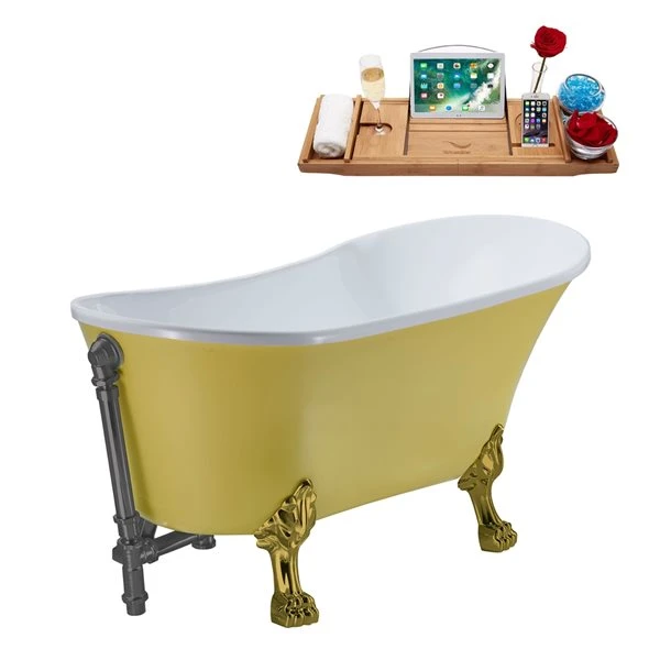 Streamline 55.1-in L X 26.8-in W Yellow Acrylic Oval External Drain Clawfoot Bathtub - Tub Tray Included