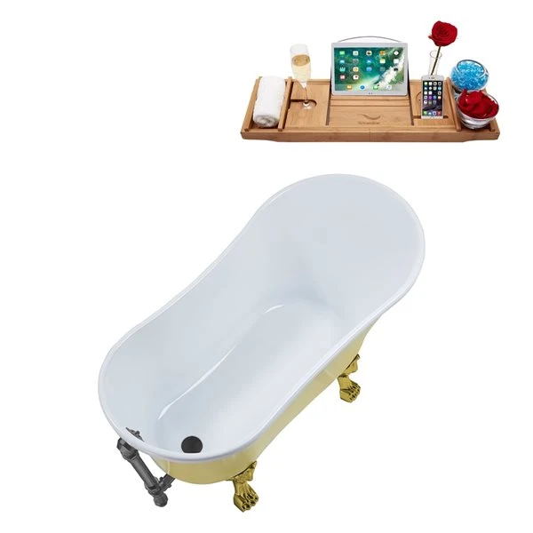 Streamline 55.1-in L X 26.8-in W Yellow Acrylic Oval External Drain Clawfoot Bathtub - Tub Tray Included - Image 4