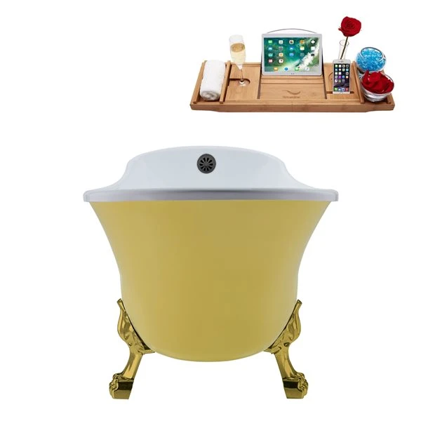 Streamline 55.1-in L X 26.8-in W Yellow Acrylic Oval External Drain Clawfoot Bathtub - Tub Tray Included - Image 3