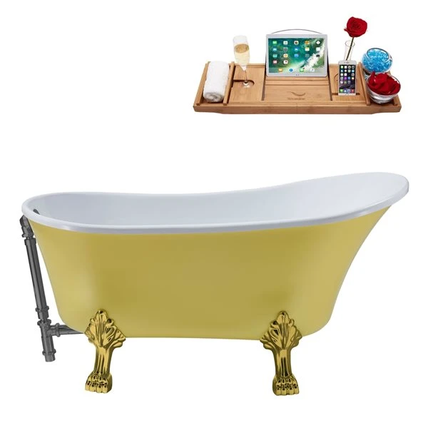Streamline 55.1-in L X 26.8-in W Yellow Acrylic Oval External Drain Clawfoot Bathtub - Tub Tray Included - Image 2