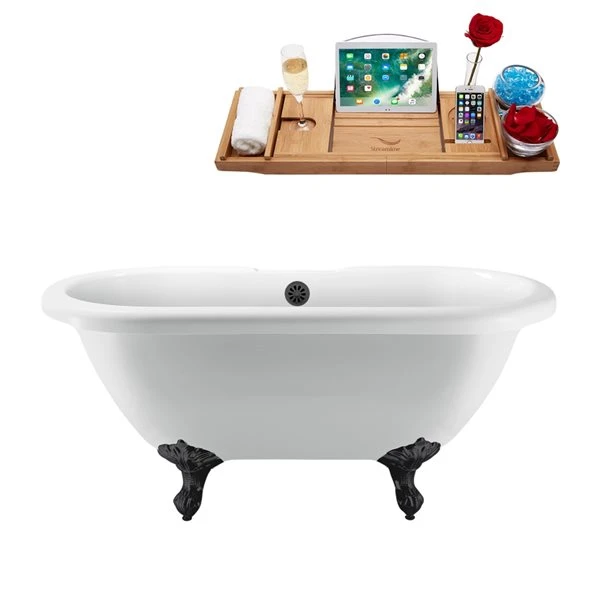 Streamline 29.1-in W X 66.9-in L White Acrylic Oval Clawfoot Bathtub With Tub Tray And External Drain