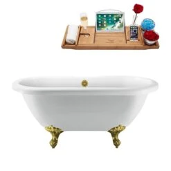 Streamline 66.9-in L X 29.1-in W White Acrylic External Drain Clawfoot Bathtub With Tub Tray Included