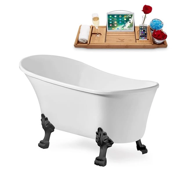 Streamline 55.1-in L X 26.8-in W White Acrylic Oval Clawfoot Bathtub - Tub Tray And Internal Drain Included - Image 4