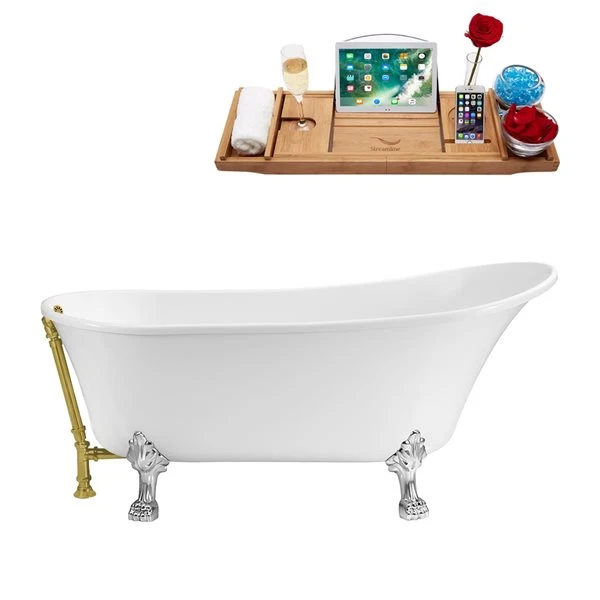 Streamline 28.3-in W X 63-in L White Acrylic Oval Clawfoot Bathtub With Tub Tray And External Drain Included
