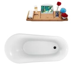 Streamline 28.3-in W X 59.1-in L White Acrylic Clawfoot Bathtub With Tub Tray And Internal Drain