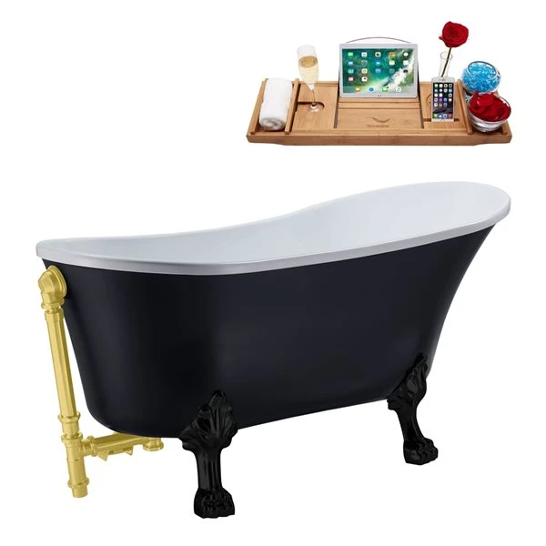 Streamline 28.3-in W X 63-in L Black Acrylic External Drain Clawfoot Bathtub - Tub Tray Included - Image 2