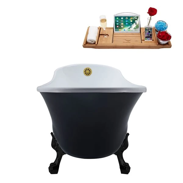 Streamline 28.3-in W X 63-in L Black Acrylic External Drain Clawfoot Bathtub - Tub Tray Included - Image 3
