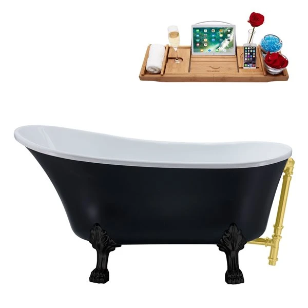 Streamline 28.3-in W X 63-in L Black Acrylic External Drain Clawfoot Bathtub - Tub Tray Included - Image 5