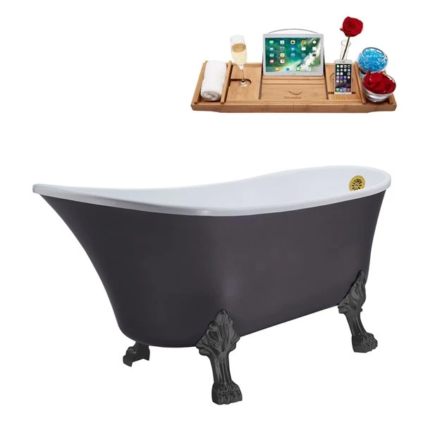 Streamline 63-in L X 28.3-in W Grey Acrylic Oval Clawfoot Bathtub - External Drain And Tub Tray Included - Image 3